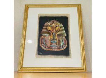 Large Hand Painted Papyrus King Tut Tutankham In A Beautiful Frame #166