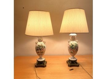 Pair Of Beautiful Italianian Signed Porcelain Lamps #73