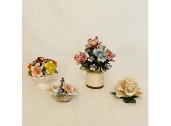 Lot Of 4 Beautiful Porcelain Flower Bouquets Capodimonte Italy And One Flower Bouquet Staffordshire  #6