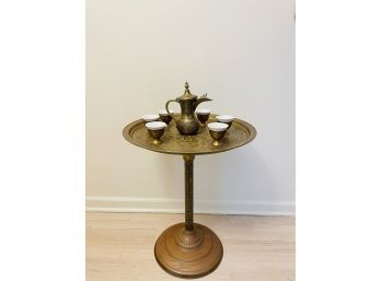 Iskandar Matar & Sons Nazareth Solid Brass Tray, Tea Pot And Cups W/porcelain Inserts Comes With The Stand#102