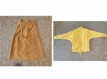 Vinatage Saks Fifth Avenue Suede Midi Skirt Size 5 And Rare Vintage Yellow Jacket Size 6