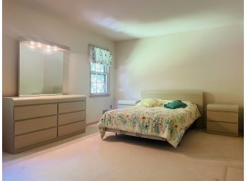 1980s Ivory Laminate Dresser With Lighted Mirror, Two Nightstands And Headboard Box Spring Is Also Included#77