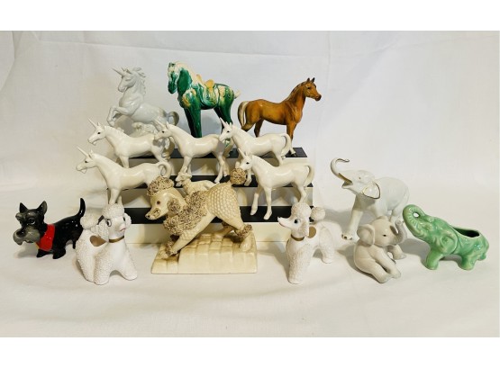 Beautiful Collection Of Vintage Porcelain And Ceramic Horse, Elephant And Dog Figurines #169