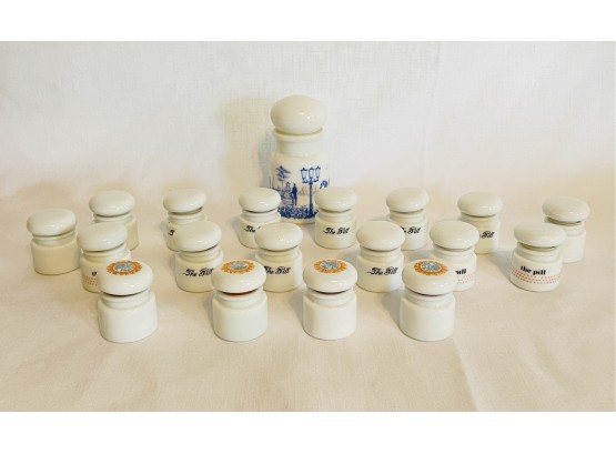 Rare 18 Milk Glass Pill Boxes By Cascade England Plus One Milk Glass Container Made In Belgium  #46