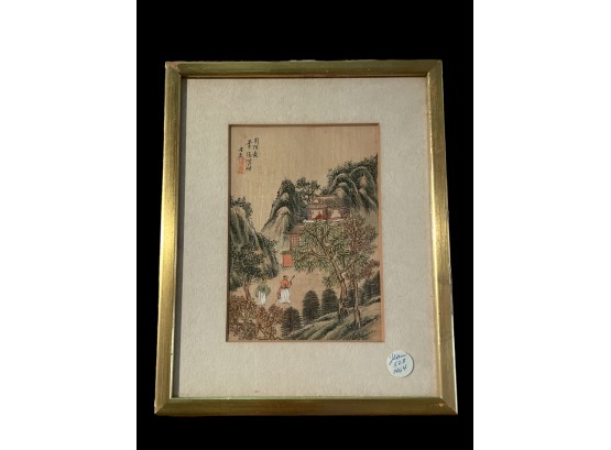 11 X 8.5 Vintage Framed Japanese Silk Painting #147