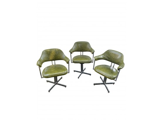 Lot Of 3 Mid Century Modern Green Swivel Chairs 30.5'H X 24'W X 18'D #109