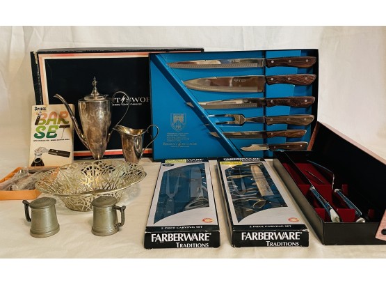 Vintage Kitchen Knife Sets, Bar Set, Bowl, Salt & Pepper Shakers, Teapot And Creamer #30