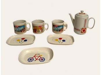Vintage Marimekko Oy Plates And Vintage Campbell's Soup Cups, Monopoli Retro Teapot(items Are Never Used) #186