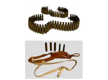 Vintage JAY PEE Brown Leather Shoulder Rig, Bullet Shells With Metal Belt #180