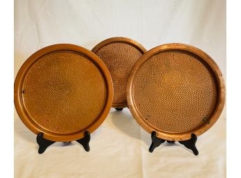 Lot Of 3 Vintage Hammered Copper Round Trays 12' #48