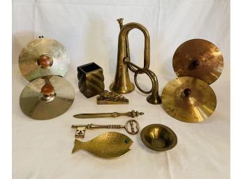 Lot Of Antique Vintage Brass Decorative Items (lion Paperweight And Cymbals Are Not Brass) #63