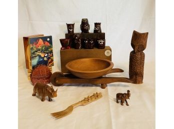 Carved Wooden Hand Crafted Objects , Hand Crafted Funny Shot Glasses, Peru Leather Coasters #39