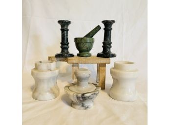 Japan White Marble Mortar & Candle Holders And Green Marble Mortar And Pestle W/candle Holders #4