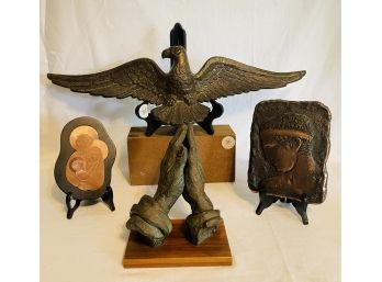 Vintage Decorative Items: Hand Sculpture Signed, 9'H X 30.5'L Wall Hanging Eagle And Wall Hangings #66