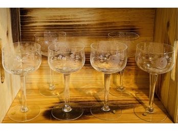 Beautiful Vintage Crystal Floral Etched Glasses Made In Hungary Set Of 6 #59