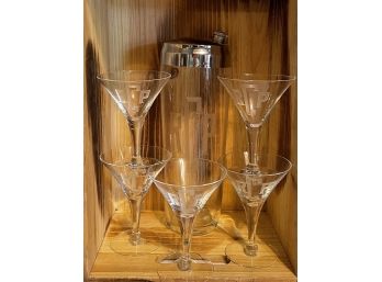 Retro Etched Cocktail Shaker With 5 Glasses #56