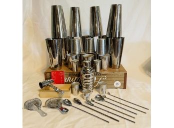 Lot Of MCM Stainless Steel 9 Cocktail Milkshake Cups, 13 Small Size Cups, Shaker, Cocktail Strainers,  Etc #8