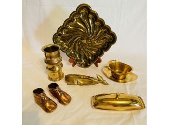 Vintage And Modern Items: Solid Brass Vase Holland, English Silver MFG Tray, Bronze Shoes And Other Items #15