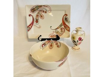 Tabletops Gallery Multi Paisley Tray & Bowl And Vintage Vase #33