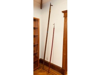 Lot Of 2 Antique Wood Handle Pike Poles  107'L And 75'L  #154