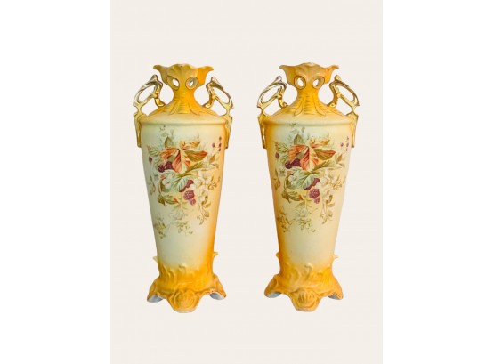 Pair Of Beautiful Royal Wettina Austria Robert Hanke Design Floral Vases   #29