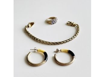 Sterling Silver Jewelry - Bracelet, Ring And Art Deco Sterling Silver Hoop Earrings #3