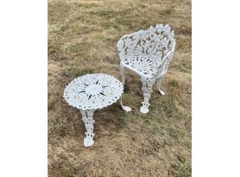 Vintage White Cast Iron Patio  Table And Chair