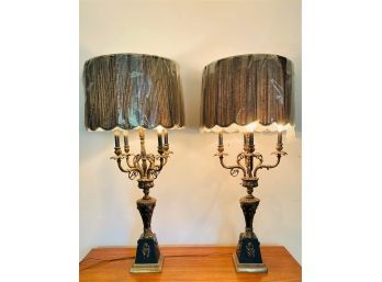 Pair Of Empire Style Gilt Bronze Candelabra Table Lamps With Shades 45 In #11
