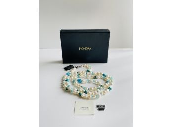 Beautiful Honora Freshwater Pearl And Turquoise Necklace #23