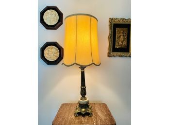 Vintage Gilt Bronze Marble Insert Table Lamp With Shade 37 In  #9