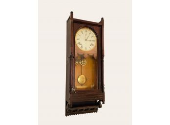 Antique Seth Thomas Queen Anne Wall Clock In A Walnut Case W/key. Labels Inside And On The Back  #22
