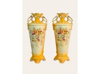 Pair Of Beautiful Royal Wettina Austria Robert Hanke Design Floral Vases   #29