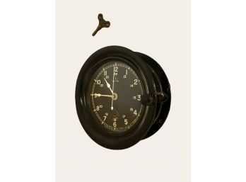 Antique Original WWII U.S Navy Black Military Ship Clock By Seth Thomas W/key Great Working Condition   #150