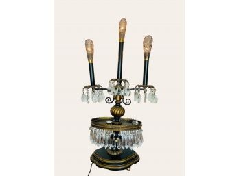 Art Deco Gilt Gold Crystal Teardrop Table Lamp  #12