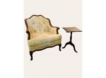 Kingsley Furniture Chair Walnut Frame Curved Arms And Front Legs And Bombay Company Tilt Top Table  #4