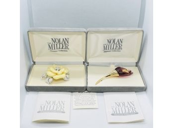 Nolan Miller White Lara Camellia And Giverny Flower Pin Brooches In Original Boxes #42