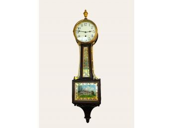 Beautiful Waterbury Willard Banjo Clock With Key Has Label Inside Lower Door 41.5'H X 10'W  #17
