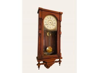19th Century Ansonia Oak 'Queen Elizabeth' Time & Strike Regulator Clock Working Condition With Key #25