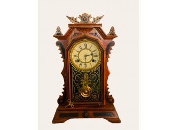 Antique Working 1875's Waterbury Clock Co. Victorian Walnut Mantel Clock W/key #27