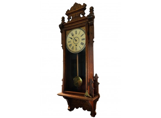Antique Wm. Gilbert 'thespian' Esatlake Wall Clock With Key 38 X 13 1/2  #47