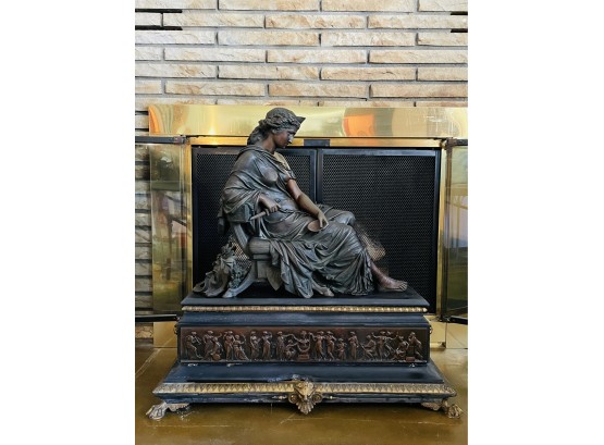 Pierre Eugene Emile Hebert (Fr.1828-1893) Melpomene Muse Of Tragedy Bronze Statue W/marble Base Greek Scene