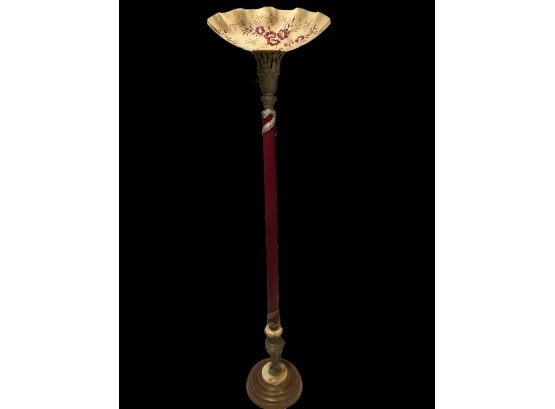 Art Nouveau Torchiere Floor Lamp Cast Metal & Marble Details 65.5'H With Stunning Upward Glass Shade 16.5' #78