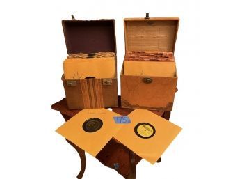 Lot Of 2 Antique Vintage Record Cases Full Of Antique Records (victor, Decca And Other Mix) #175