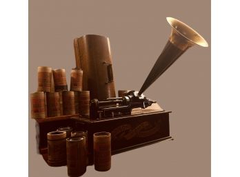 Antique Edison Home Cylinder Phonograph Supplied With 12 Original Cylinder Records Tested & In Great Cond #31