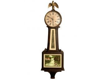 Beautiful Antique 1920's New Haven Banjo Clock With Key. Tested And Works #23