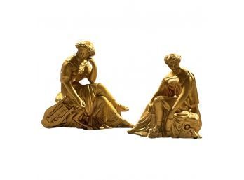 Lot Of 2 Antique Cast Spelter Greek Goddess Statues Clock Toppers Excellent Condition #157