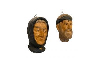 Vintage Chalkware Old Woman And Man Wall Figurines