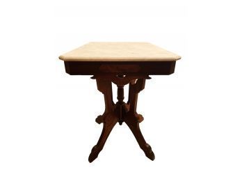 Antique Victorian Eastlake Carved Walnut Marble Top Table #3