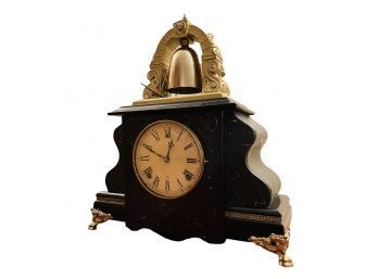 Antique William Gilbert Curfew Mantle Clock W/key Faux Marble Wood Case Brass Feet And A Brass Top #12