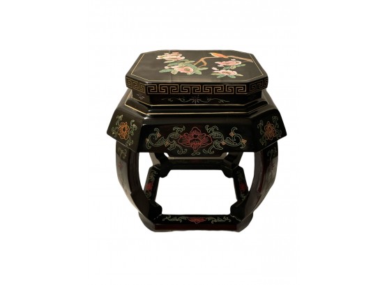 Unique Oriental Hand Crafted Black Lacquer Tianjin Stool/Side Table (Never Used Was Kept In The Storage)  #30